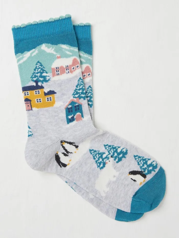 Fat Face Socks and Tights Grey Cottage Scene Socks 1 Pack 8211 Women