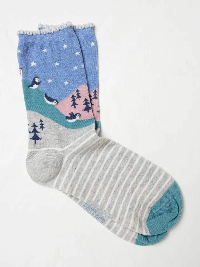 Fat Face Socks and Tights Grey Penguin Scene Socks 8211 Women