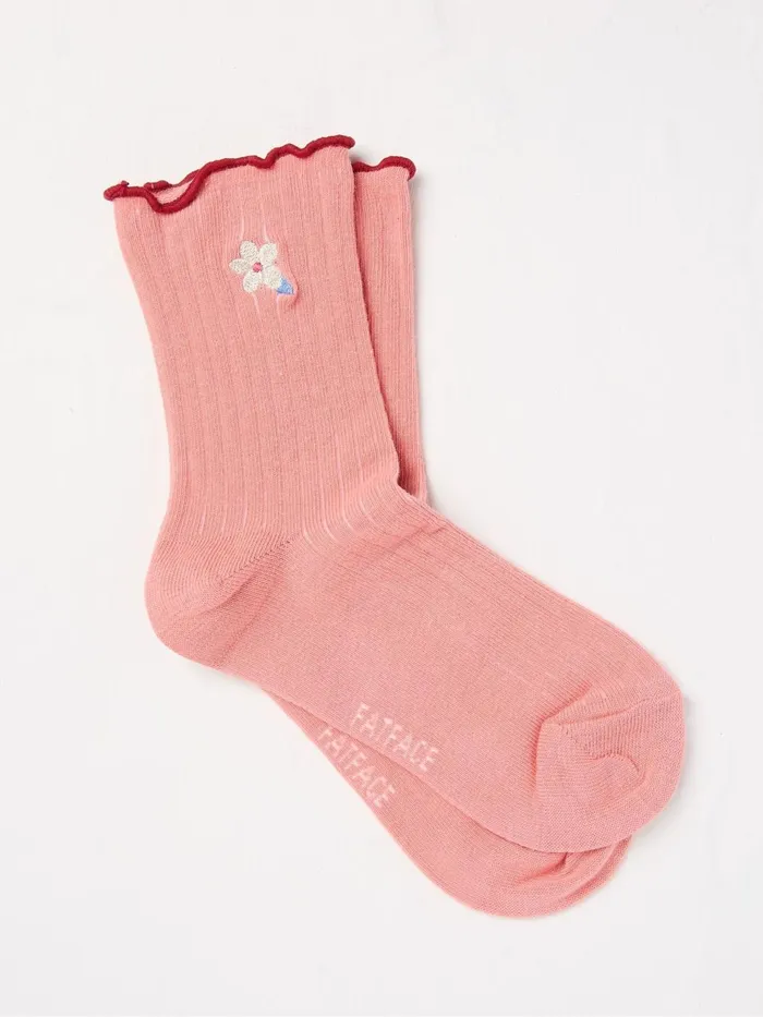 Fat Face Socks Coral Pink Flower Rib Socks 1 Pack 8211 Kids