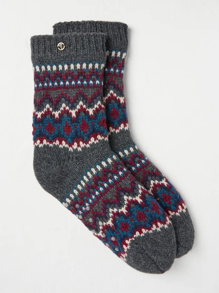 Fat Face Socks Grey Fair Isle Pattern Bedsocks 8211 Men
