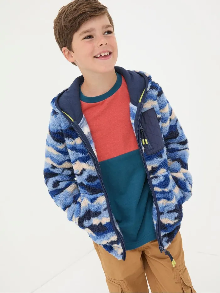 Fat Face Sweatshirts and Hoodies Blue Camo Zip Through Fleece 8211 Kids