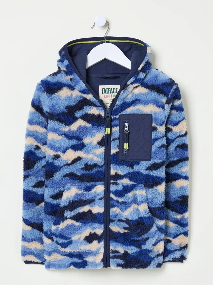 Fat Face Sweatshirts and Hoodies Blue Camo Zip Through Fleece 8211 Kids