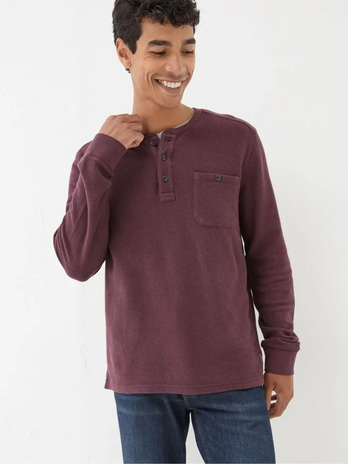 Fat Face TShirts Burgundy Red Southbourne Long Sleeve Henley TShirt 8211 Men