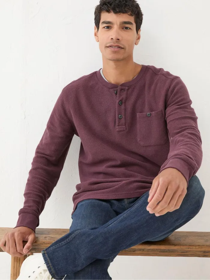 Fat Face TShirts Burgundy Red Southbourne Long Sleeve Henley TShirt 8211 Men
