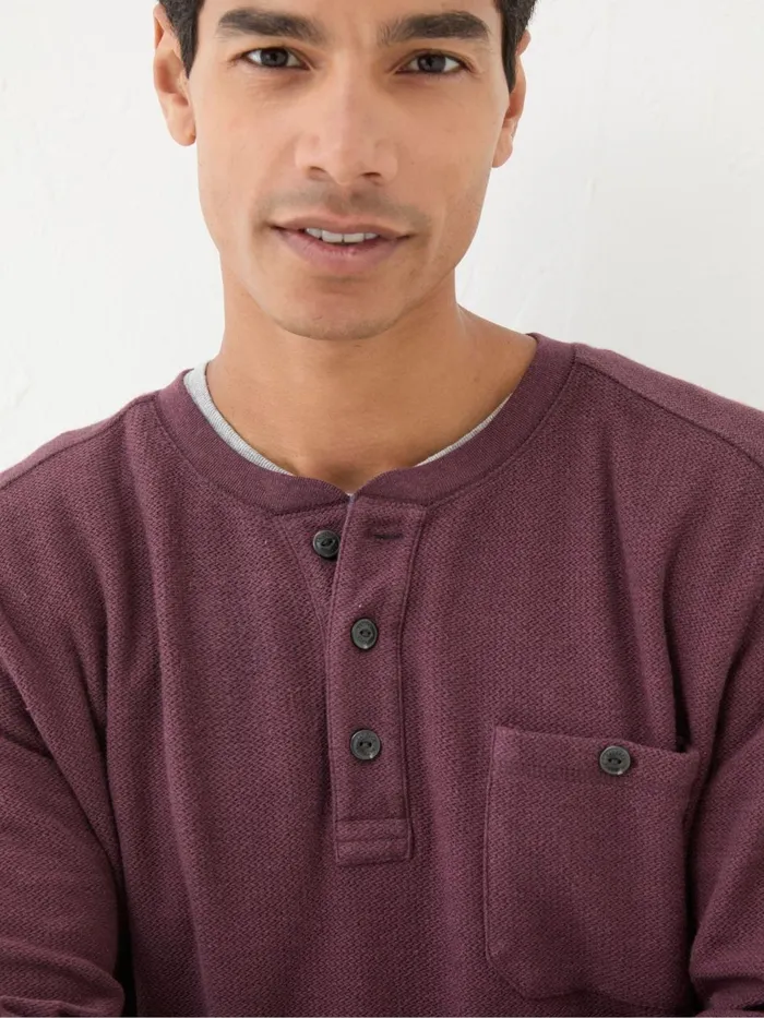 Fat Face TShirts Burgundy Red Southbourne Long Sleeve Henley TShirt 8211 Men