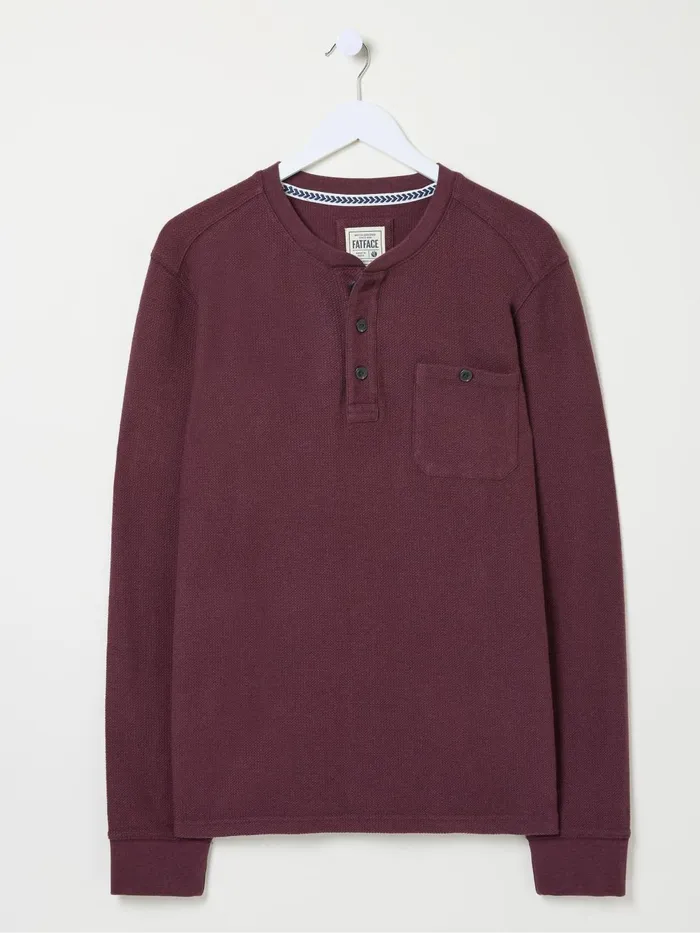 Fat Face TShirts Burgundy Red Southbourne Long Sleeve Henley TShirt 8211 Men