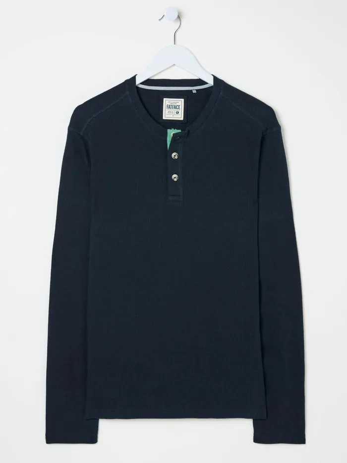 Fat Face TShirts Navy Textured Henley 100 Cotton TShirt 8211 Men