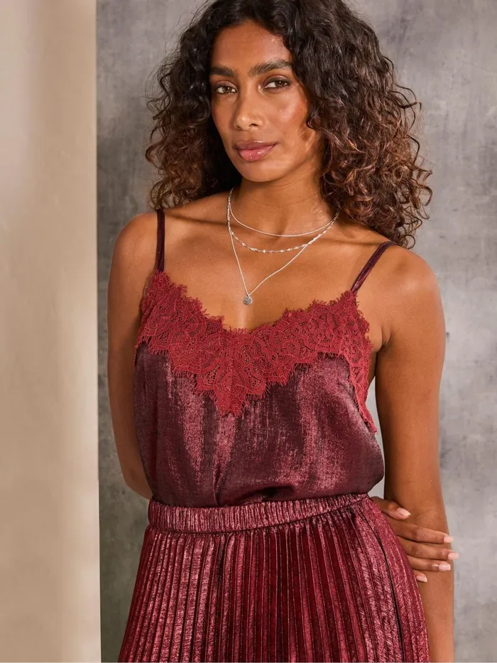 Fat Face Tops and TShirts Lia Dark Red Metallic Cami 8211 Women