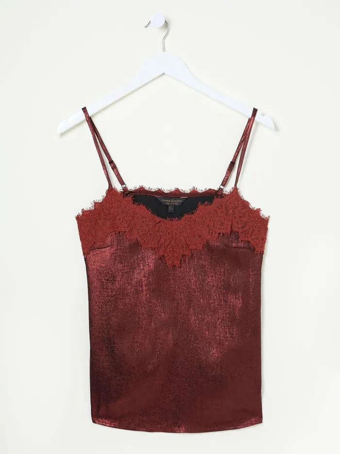 Fat Face Tops and TShirts Lia Dark Red Metallic Cami 8211 Women