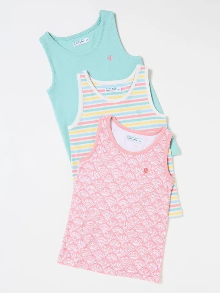 Fat Face Tops and TShirts Pink Rib Vests 3 Pack 8211 Kids