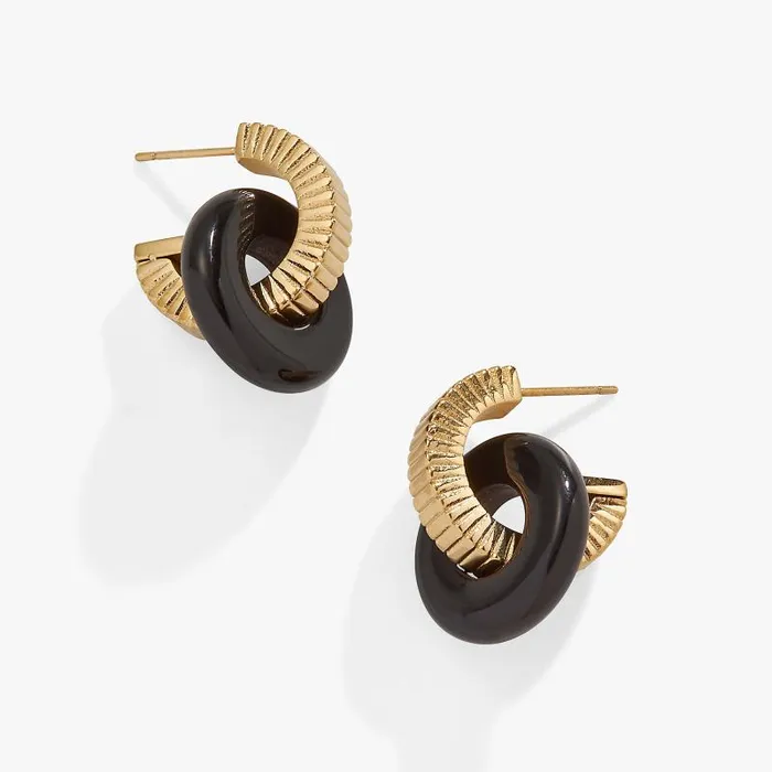 Fine Jewelry Women Alex And Ani Black Onyx Textured Earrings Stainless Steel Silver
