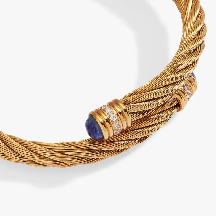 Fine Jewelry Women Alex And Ani Gemstone Textured Wrap Bracelet Stainless Steel Gold