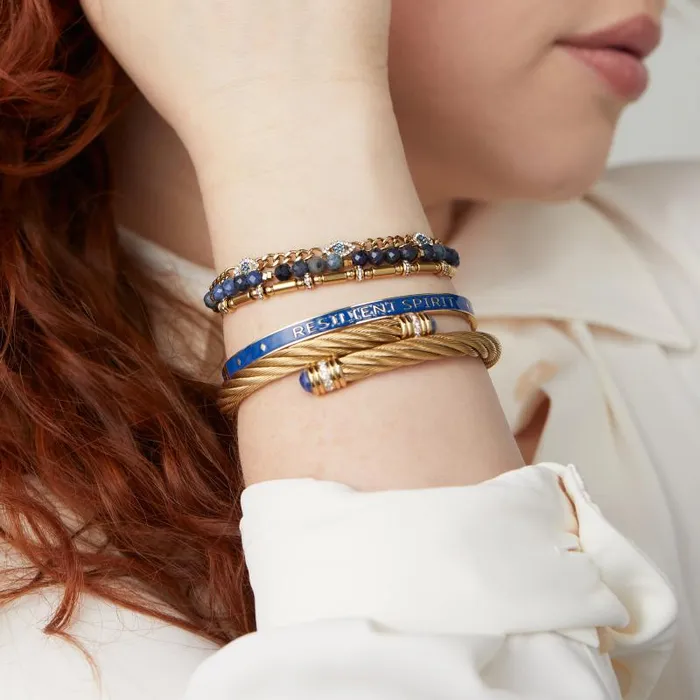 Fine Jewelry Women Alex And Ani Gemstone Textured Wrap Bracelet Stainless Steel Gold