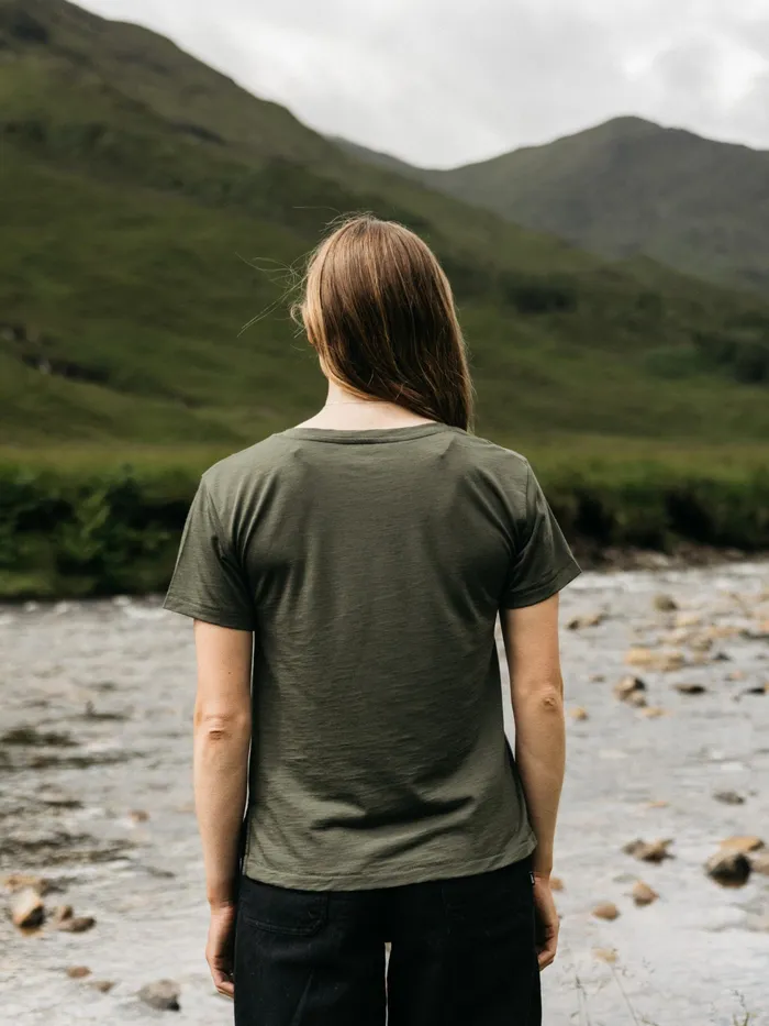 Finisterre Base Layers and Underwear Women Seeker Merino Scoop Neck TShirt Olive