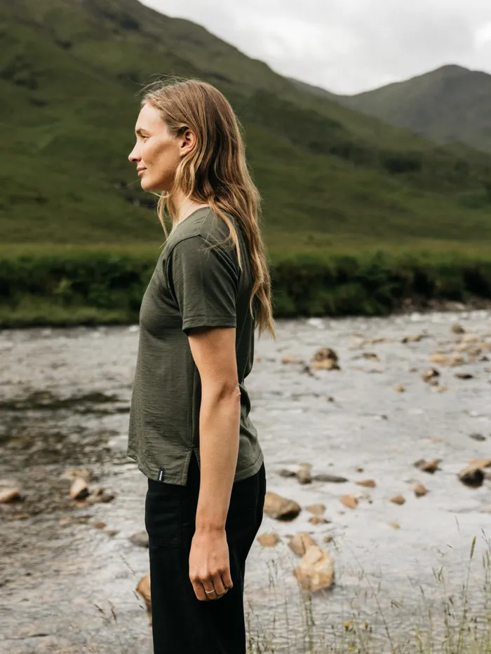 Finisterre Base Layers and Underwear Women Seeker Merino Scoop Neck TShirt Olive
