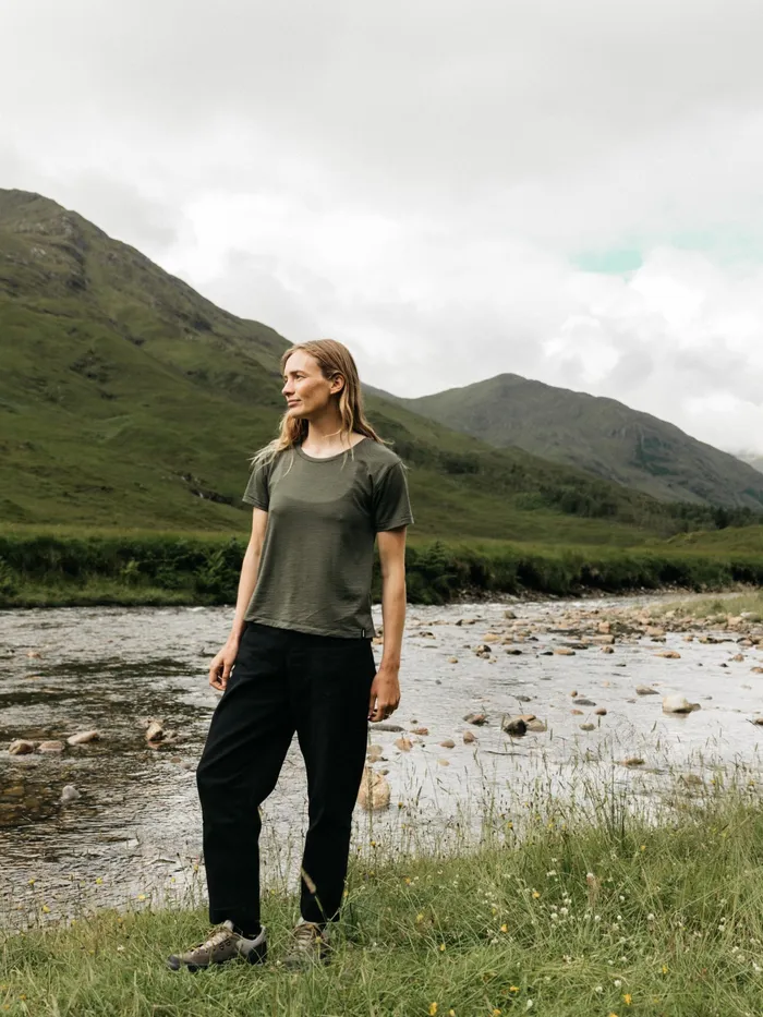 Finisterre Base Layers and Underwear Women Seeker Merino Scoop Neck TShirt Olive