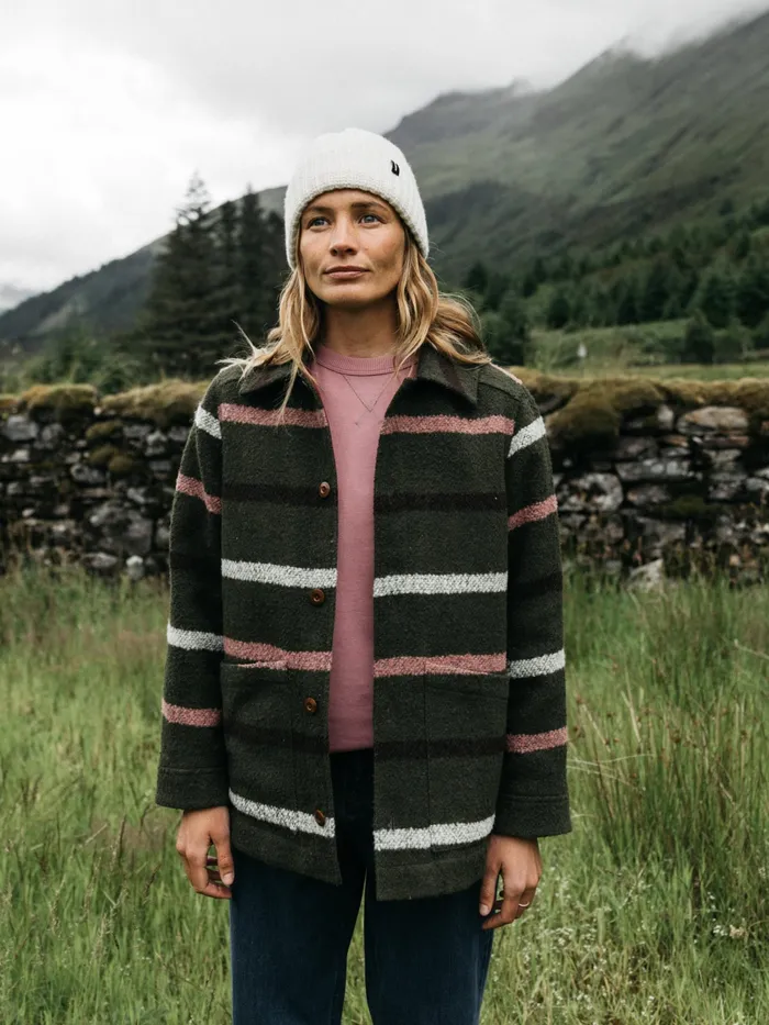 Finisterre Jackets and Coats Women Stowe Blanket Jacket Olive Stripe Multi
