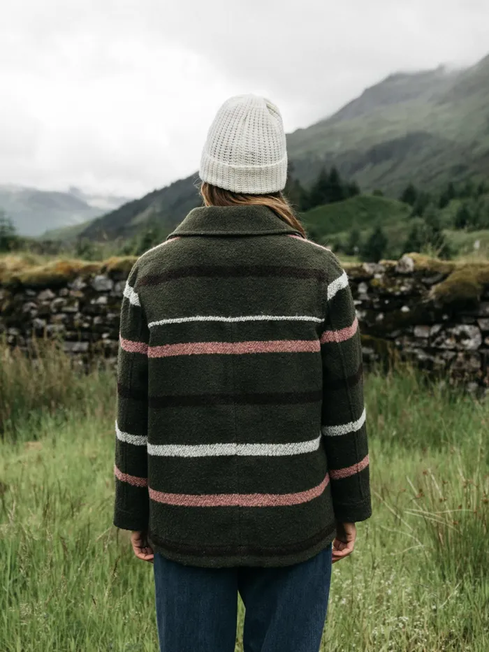 Finisterre Jackets and Coats Women Stowe Blanket Jacket Olive Stripe Multi