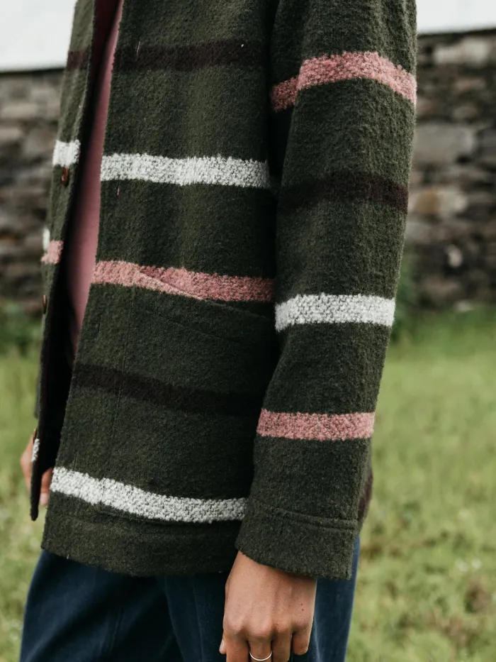 Finisterre Jackets and Coats Women Stowe Blanket Jacket Olive Stripe Multi
