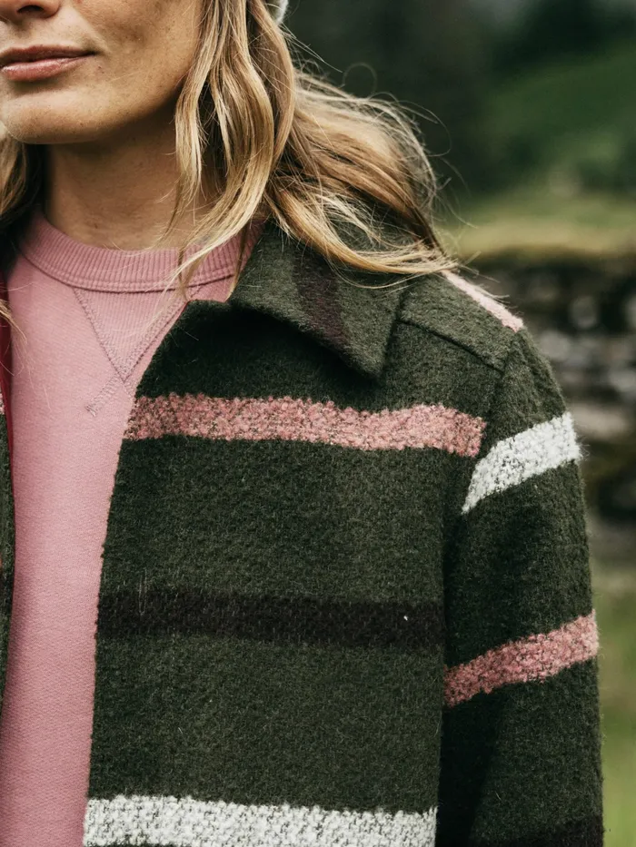Finisterre Jackets and Coats Women Stowe Blanket Jacket Olive Stripe Multi