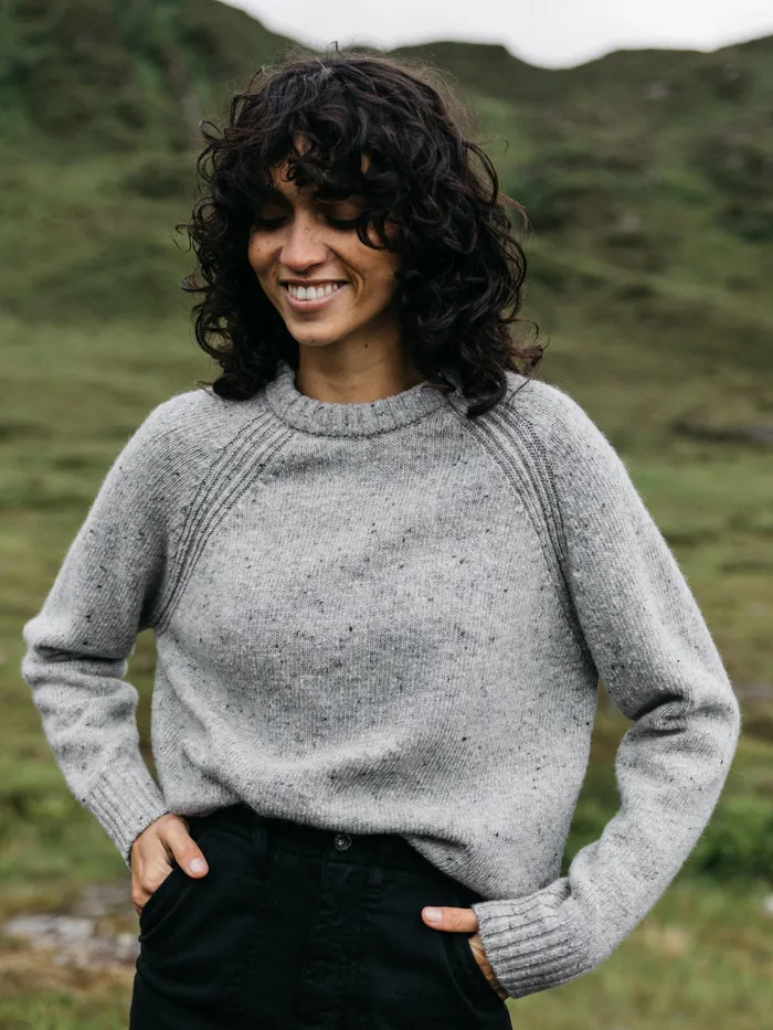 Finisterre Knitwear Women Farne Crew Neck Knit Sweater Grey Marl