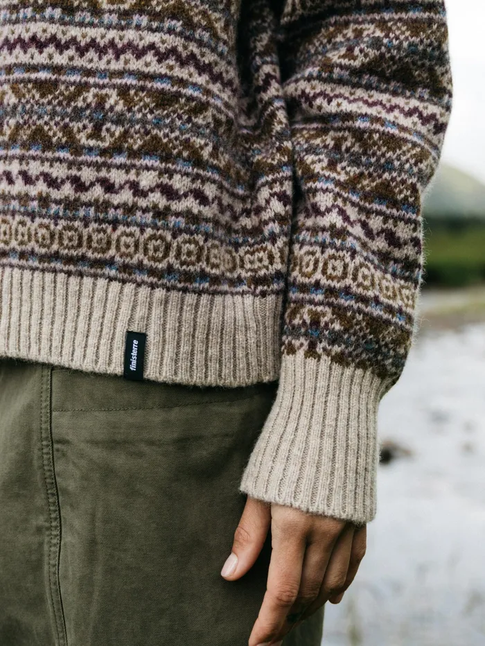 Finisterre Knitwear Women Shetland Fairisle Sweater Black Cherryecruheather Mist Multi