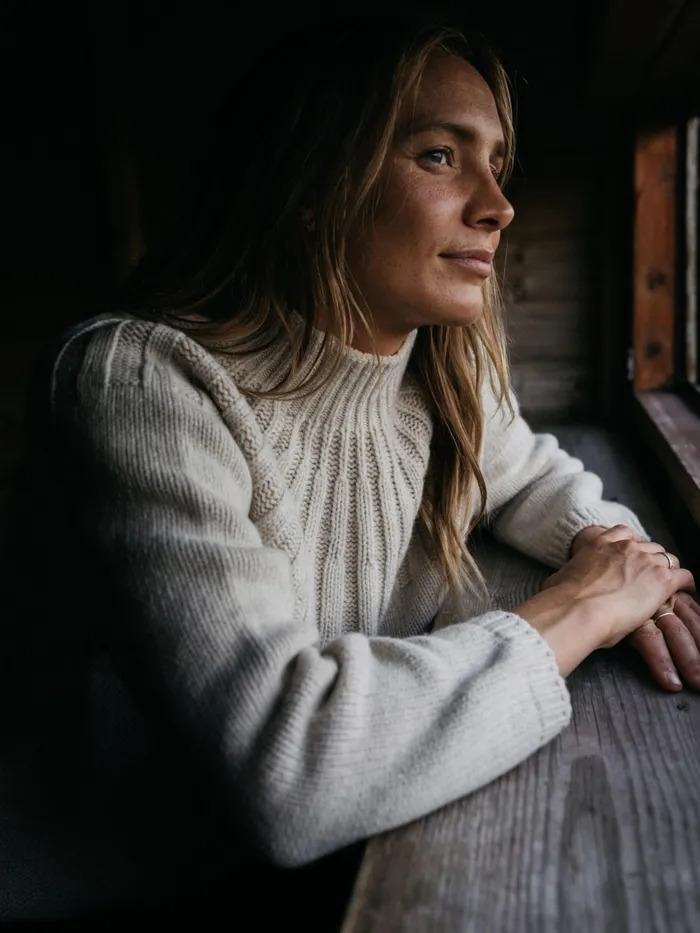Finisterre Knitwear Women Stornoway Cable Yoke Sweater Oatmeal
