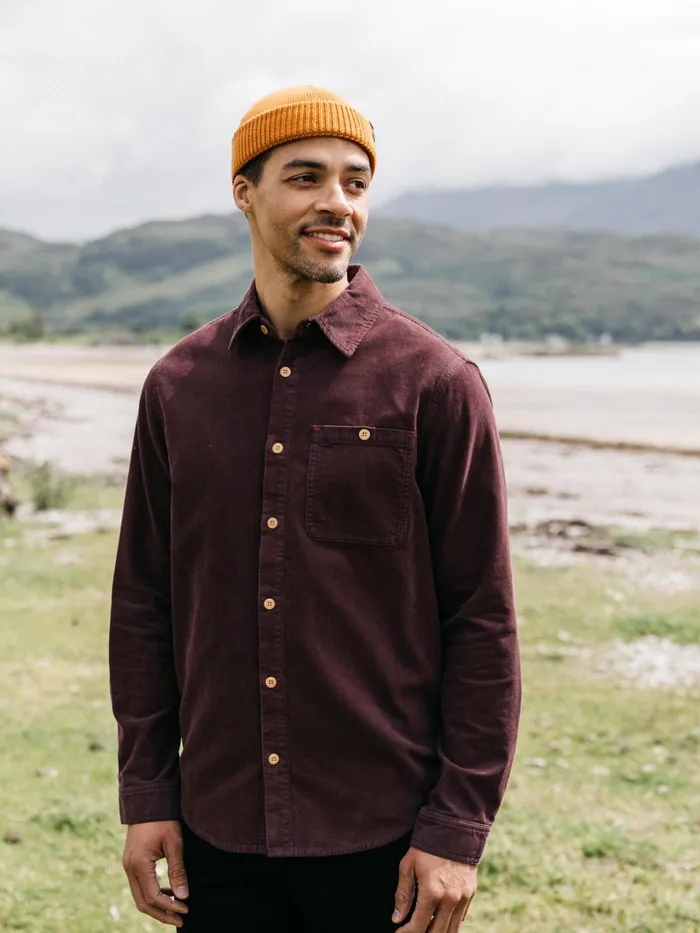 Finisterre Shirts Men Jetty Cord Shirt Black Cherry