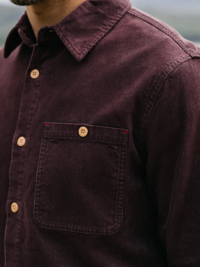 Finisterre Shirts Men Jetty Cord Shirt Black Cherry