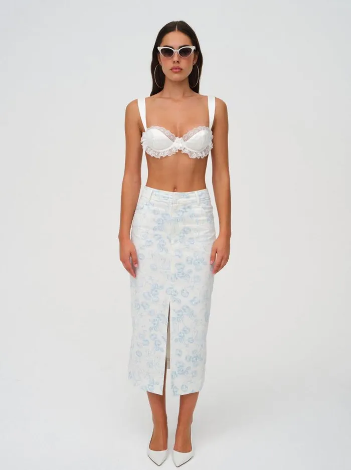For Love and Lemons Bottoms Chantal Denim Midi Skirt Blue 8211 Women