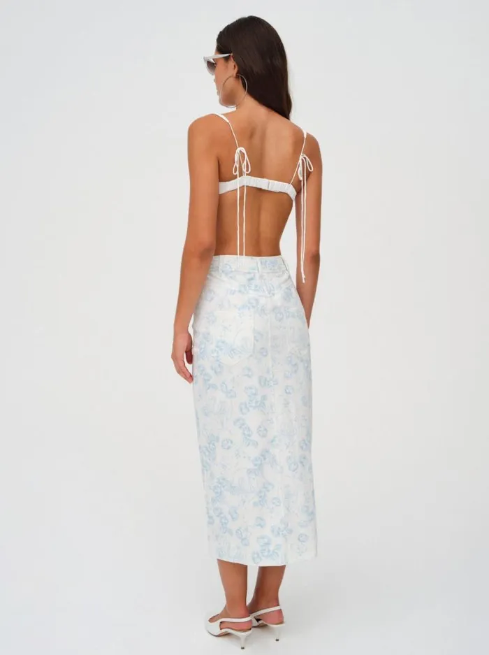 For Love and Lemons Bottoms Chantal Denim Midi Skirt Blue 8211 Women