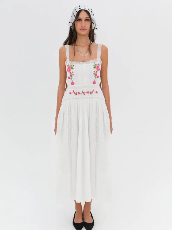 For Love and Lemons Dresses Jolene Embroidered Midi Dress White 8211 Women