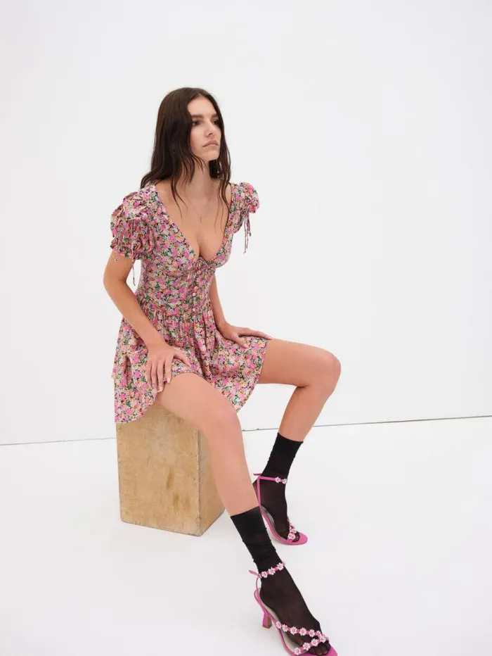 For Love and Lemons Dresses Paulina Puff Sleeve Mini Dress Multi 8211 Women