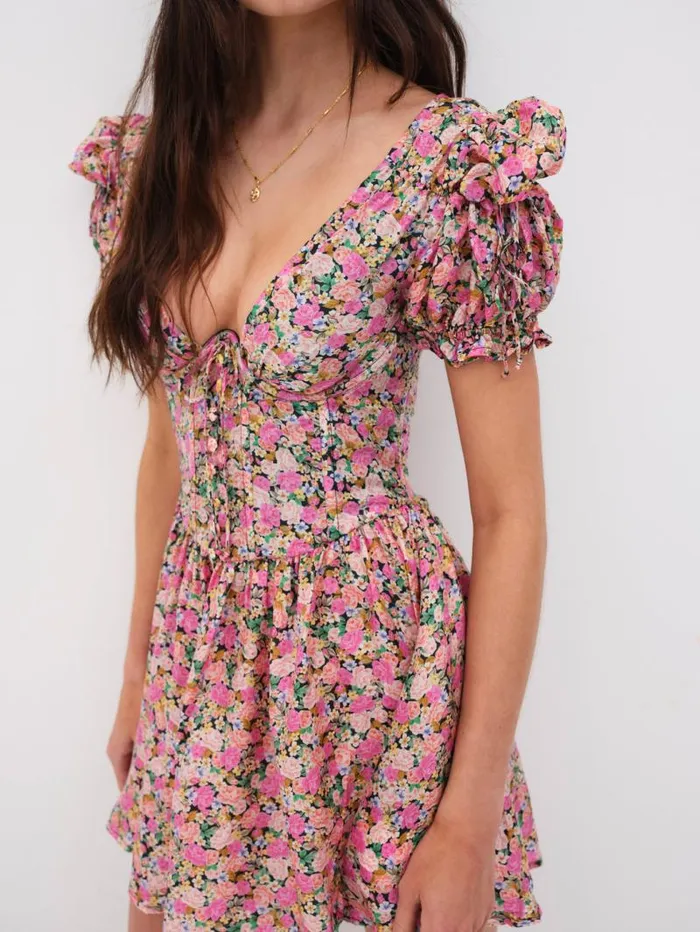 For Love and Lemons Dresses Paulina Puff Sleeve Mini Dress Multi 8211 Women
