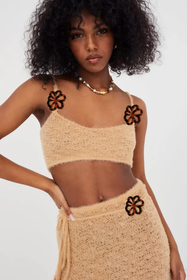 For Love and Lemons Knitwear Luisa Crop Top Beige 8211 Women