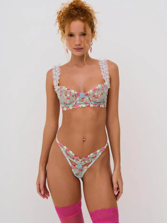 For Love and Lemons Lingerie Aurelia Thong Panty Blue 8211 Women