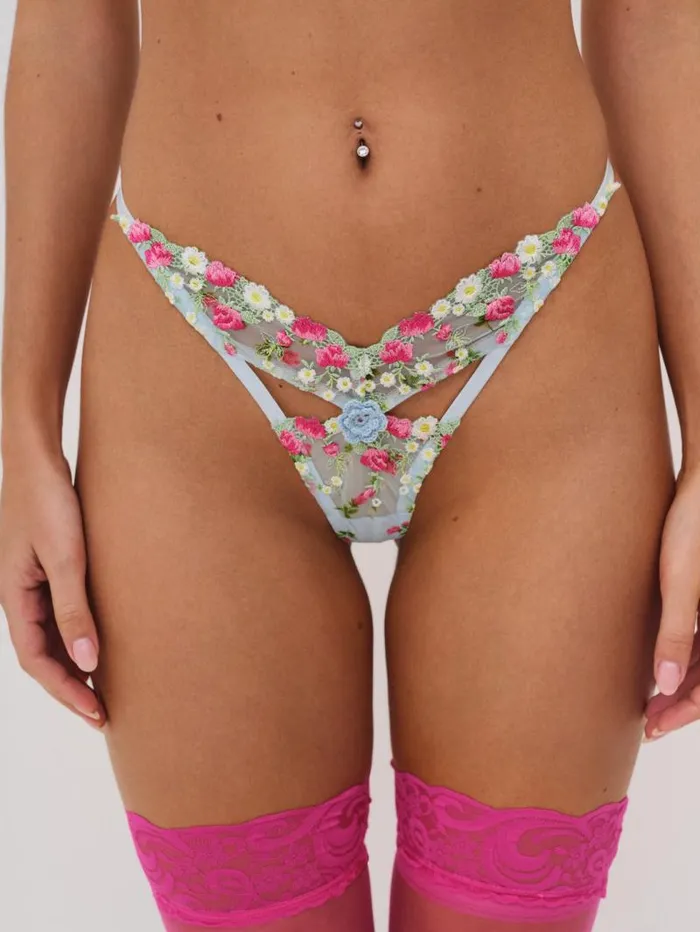 For Love and Lemons Lingerie Aurelia Thong Panty Blue 8211 Women