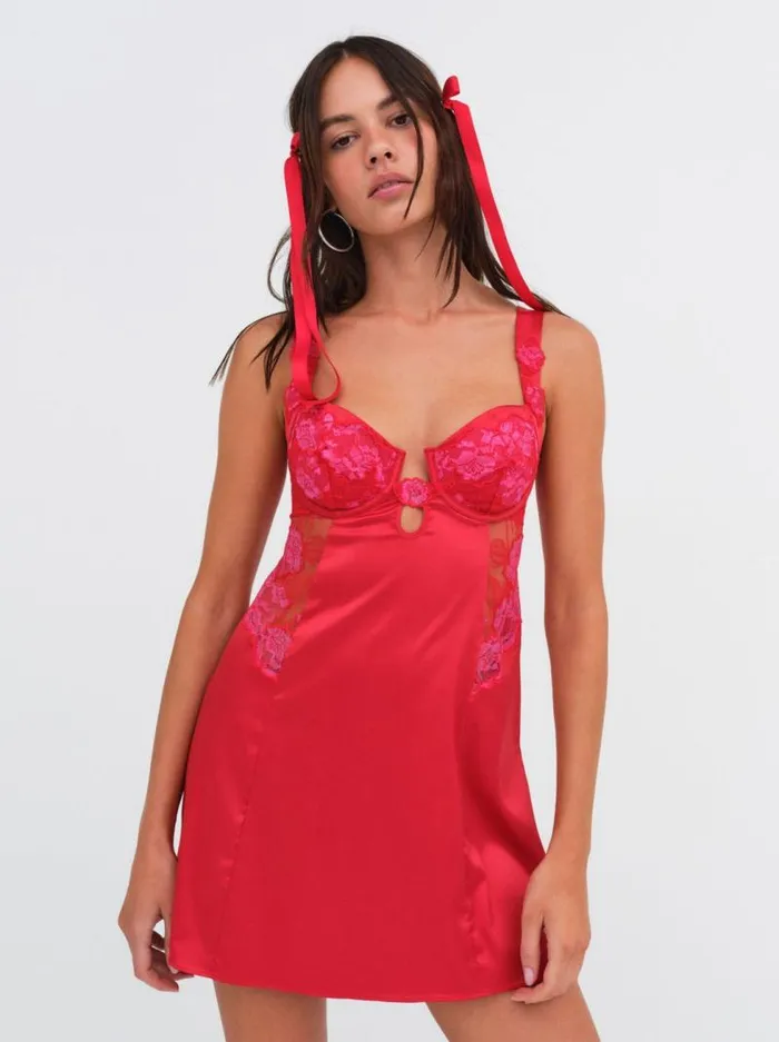 For Love and Lemons Lingerie Cordelia Slip Dress Red 8211 Women