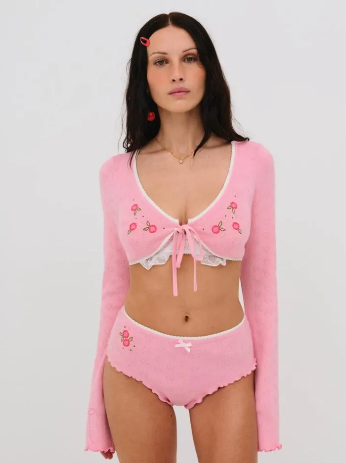For Love and Lemons Lingerie Isabel Cropped Cardigan Pink 8211 Women