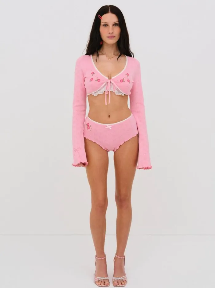 For Love and Lemons Lingerie Isabel Cropped Cardigan Pink 8211 Women