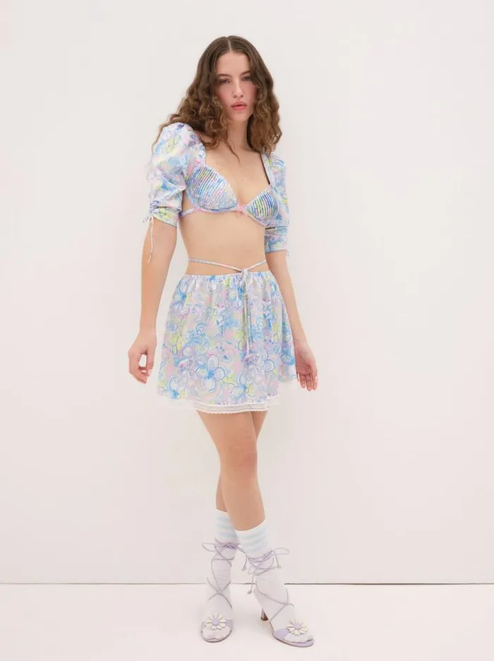 For Love and Lemons Lingerie Midsummer Floral Skirt Blue 8211 Women