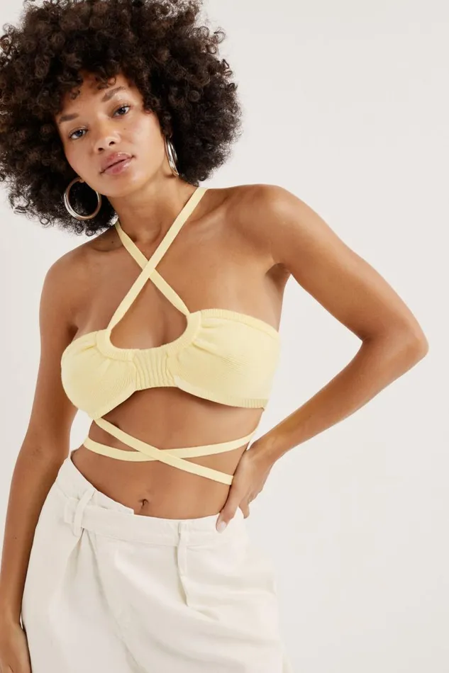 For Love and Lemons Tops Jourdin Tie Crop Top Yellow 8211 Women For Love and Lemons Tops Jourdin Tie Crop Top Yellow 8211 Women