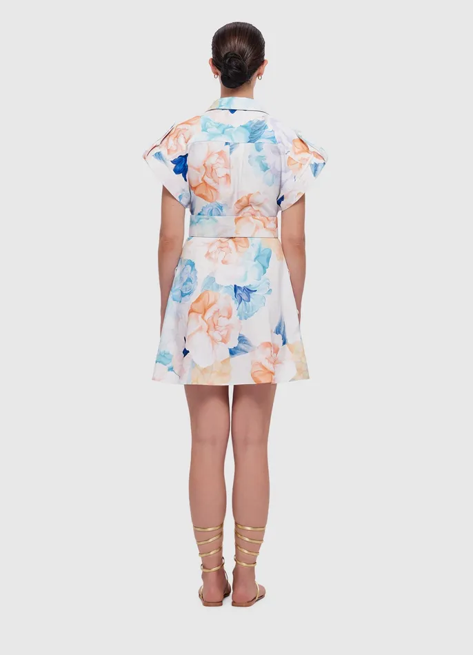 Frankie Pocket Shirt Mini Dress 8211 Rosebud Print in Cream Dresses and Jumpsuits LEO LIN Women