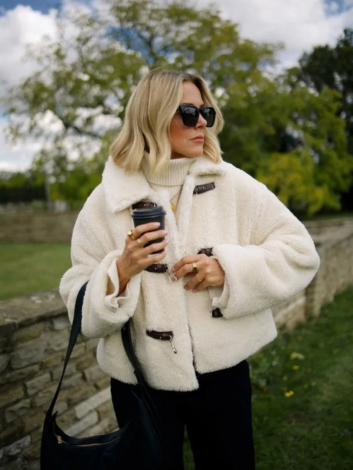 French Connection Alex Faux Fur Jacket Classic Cream Women Coats and Jackets