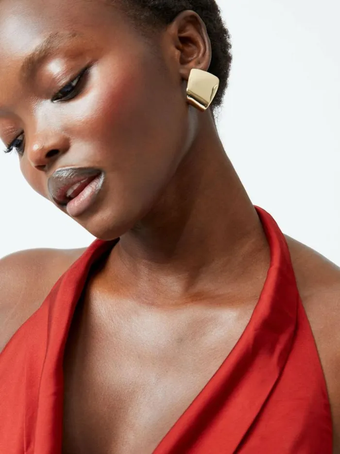 French Connection Architectural Square Stud Earrings Gold Women Jewellery
