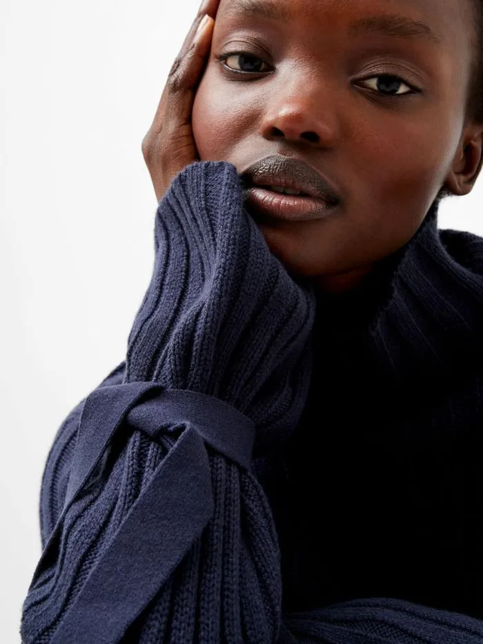 French Connection Babysoft Tie Sleeve Jumper Marine Women Jumpers and Cardigans