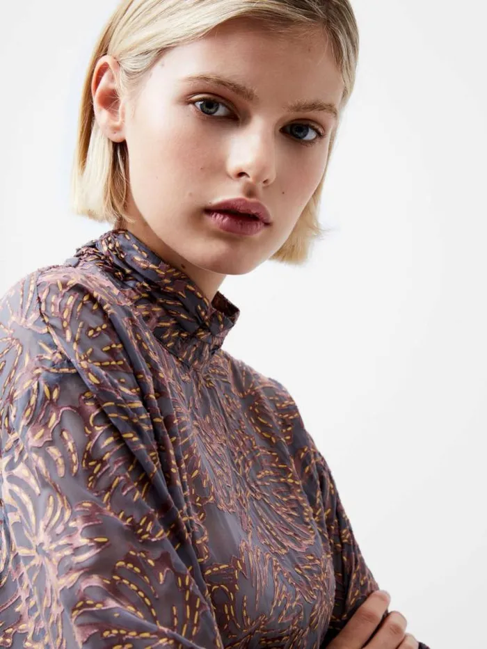 French Connection Becky Devore Turtle Neck Top Bronze Multi Women Tops
