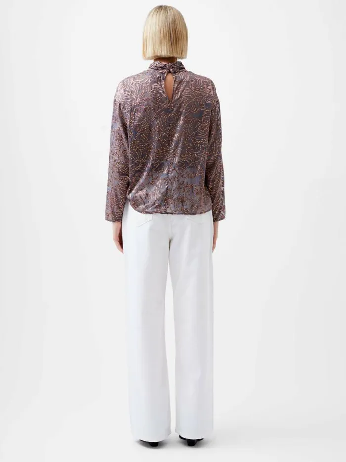 French Connection Becky Devore Turtle Neck Top Bronze Multi Women Tops