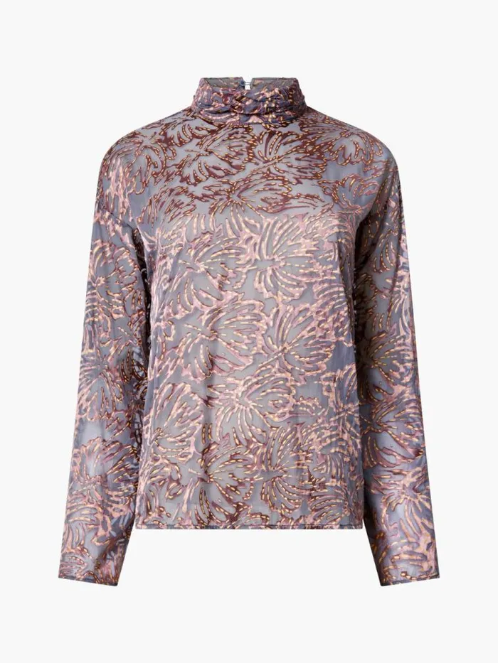 French Connection Becky Devore Turtle Neck Top Bronze Multi Women Tops