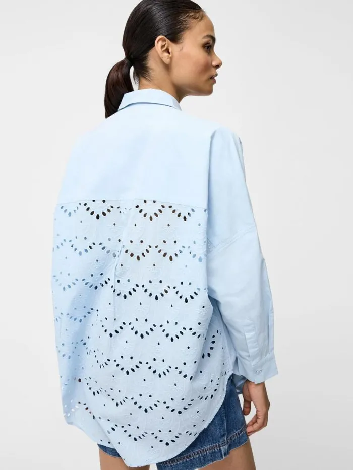 French Connection Broderie Back Long Sleeve Popover Shirt Cashmere Blue Women Tops